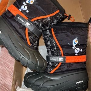 Sorel Kids Boots Black and Orange with Character Design